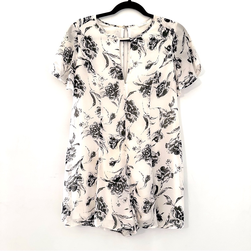Black and White Loose Fit Floral Romper